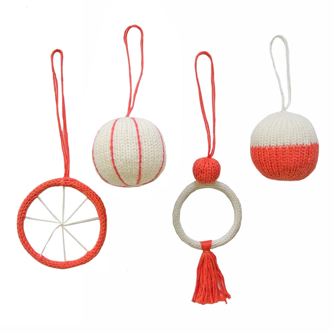 Blabla Kids Holiday Ornaments Holiday Ornaments Abstract Red & White Set (4pcs)